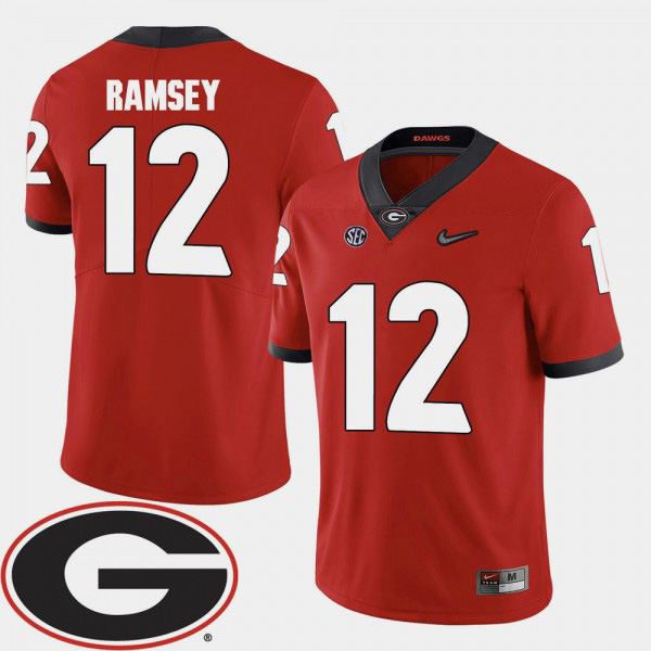 Men's #12 Brice Ramsey Georgia Bulldogs 2018 SEC Patch College Football Jersey - Red